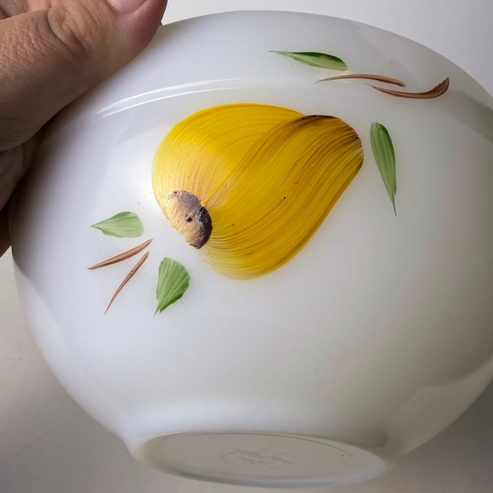 Gay Fad FIRE KING # 17 Oven Ware White Glass Fruit Pattern Mixing Bowl
